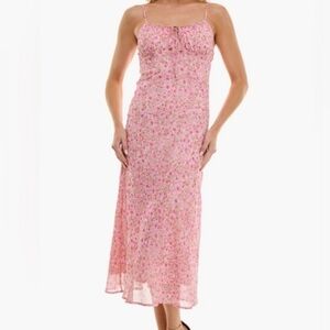 NWT - Socialite Bias Cut Ivory/Pink Ditsy Scoop Neck Midi Sundress - Size L